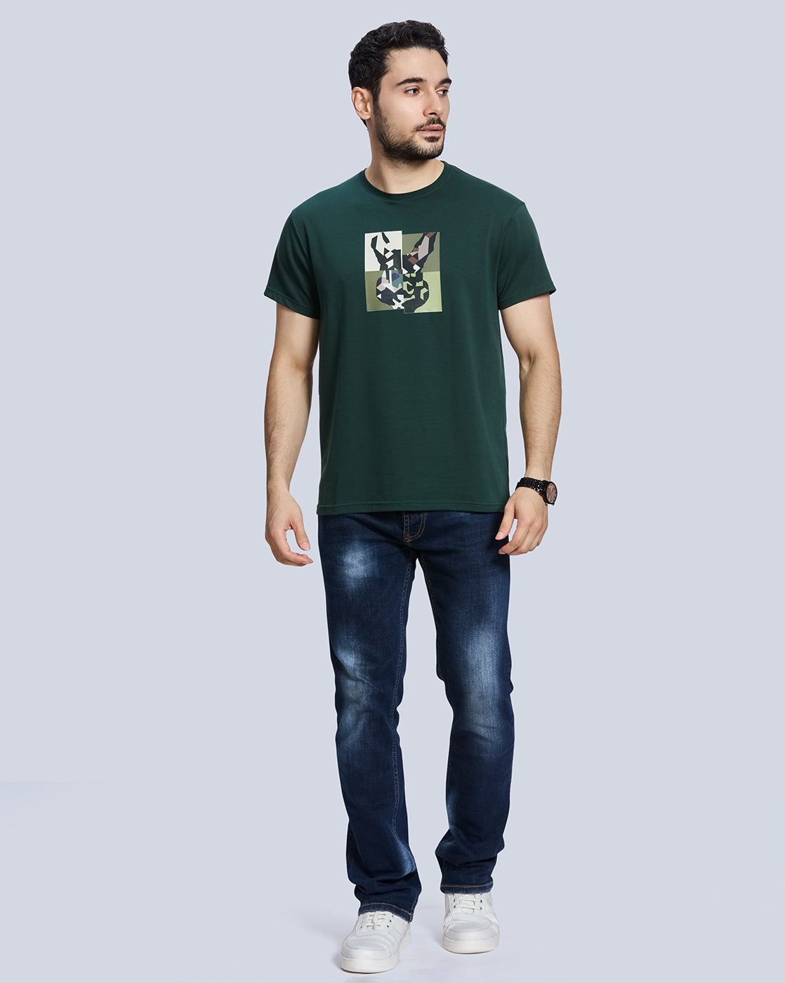 Olive Round Neck Cotton T-Shirt
