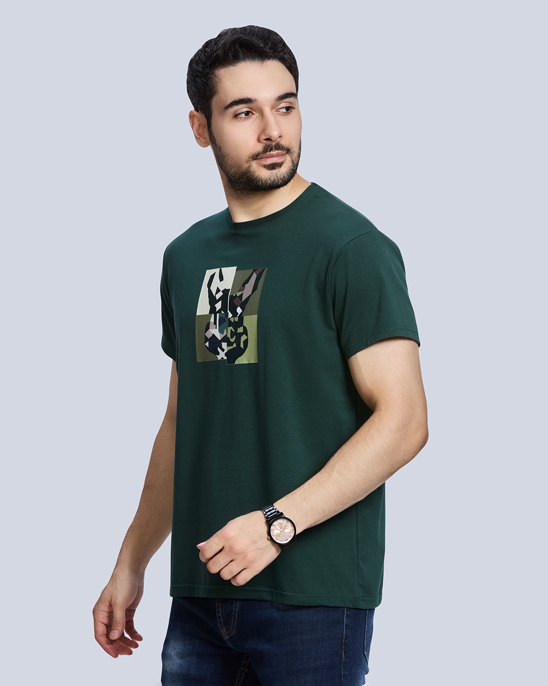 Olive Round Neck Cotton T-Shirt