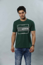 Dark Green Graphic Print Round Neck Stretchable T-Shirt