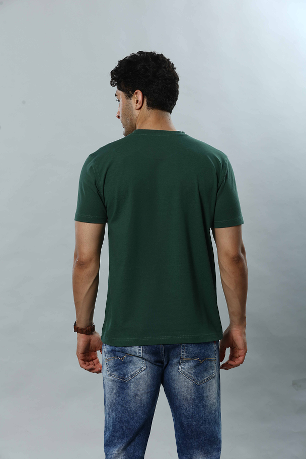 Dark Green Graphic Print Round Neck Stretchable T-Shirt