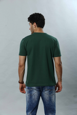 Dark Green Graphic Print Round Neck Stretchable T-Shirt