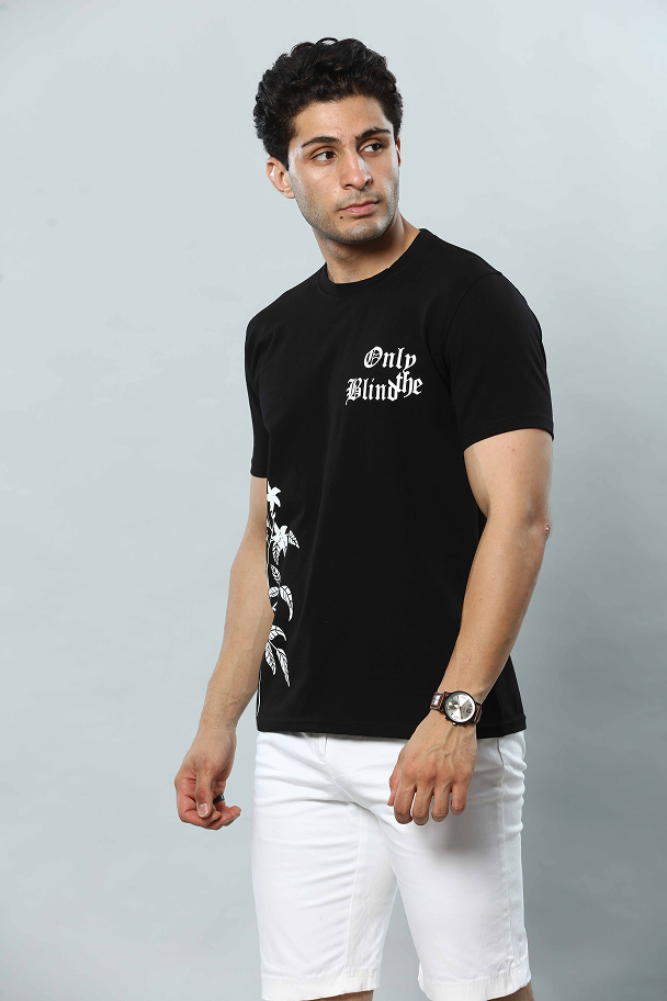 Black Graphic Print Round Neck Stretchable T-Shirt