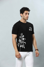 Black Graphic Print Round Neck Stretchable T-Shirt