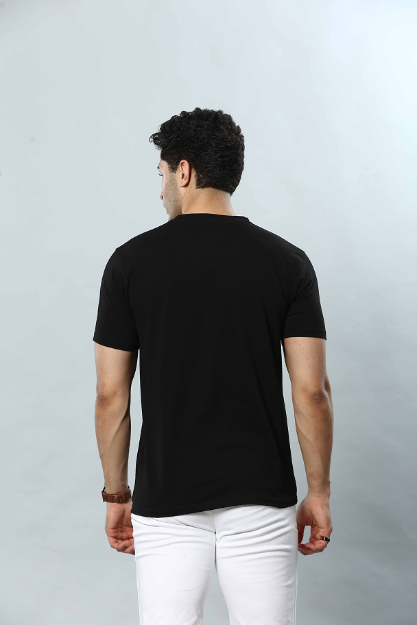 Black Graphic Print Round Neck Stretchable T-Shirt