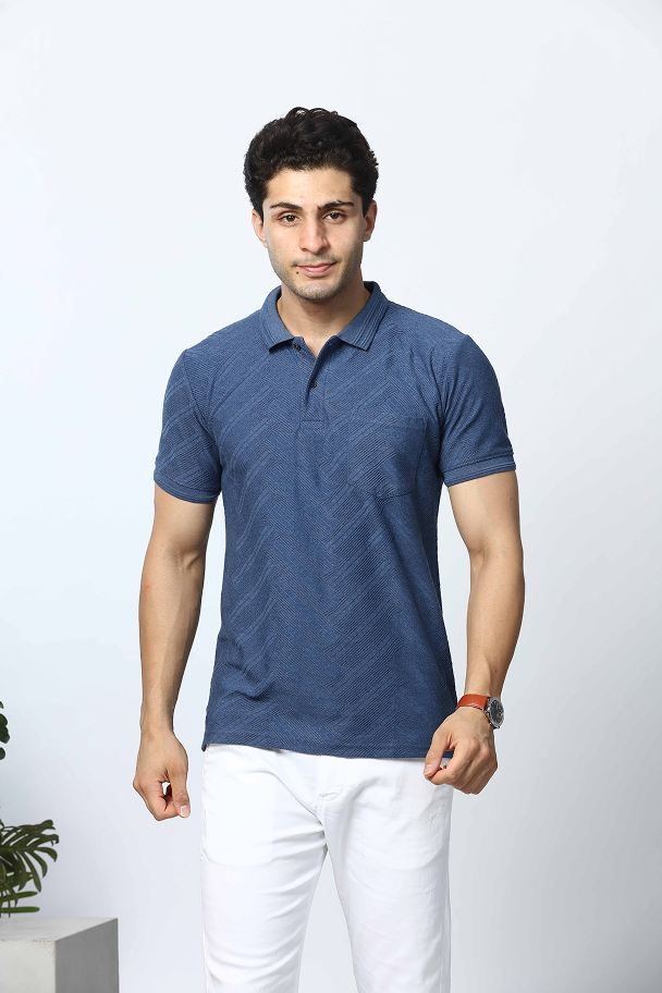 Blue Striped Polo T-Shirt with Pocket