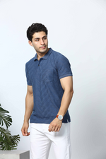 Blue Striped Polo T-Shirt with Pocket