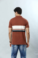 Rust Brown Striped Polo Neck T-Shirt