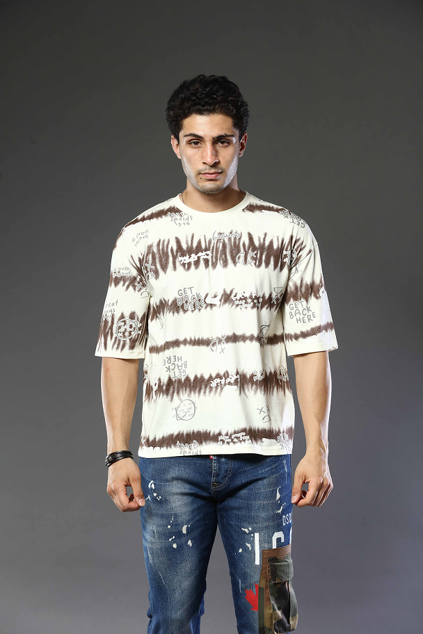 Graphic Print RoundNeck Oversized Drop Shoulder T-Shirt