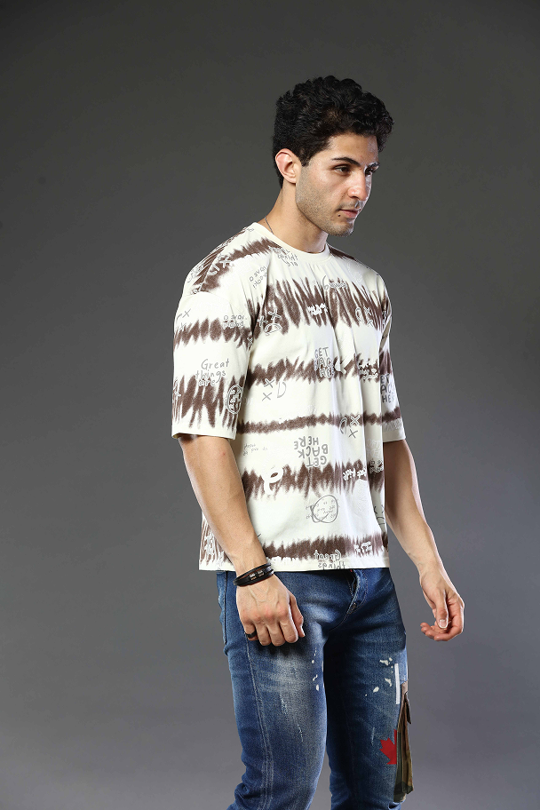 Graphic Print RoundNeck Oversized Drop Shoulder T-Shirt