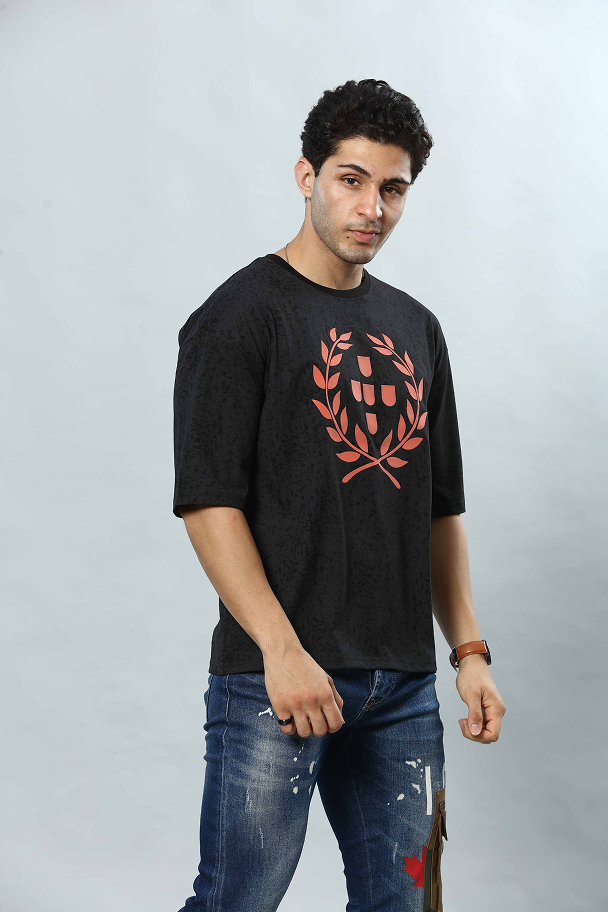 Graphic Print RoundNeck Oversized Drop Shoulder T-Shirt