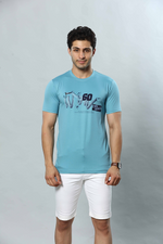 Light Blue Graphic Print Round Neck Stretchable T-Shirt