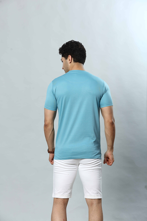 Light Blue Graphic Print Round Neck Stretchable T-Shirt