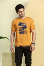 Mustard Yellow Graphic Print Round Neck Stretchable T-Shirt