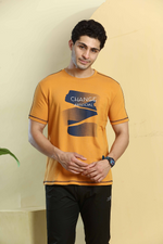 Mustard Yellow Graphic Print Round Neck Stretchable T-Shirt