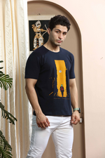 Navy Blue Graphic Print Round Neck Stretchable T-Shirt