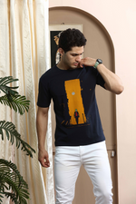 Navy Blue Graphic Print Round Neck Stretchable T-Shirt