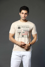 Light Beige Graphic Print Round Neck Stretchable T-Shirt