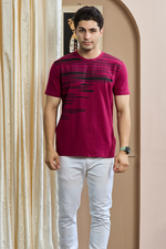 Maroon Graphic Print Round Neck Stretchable T-Shirt