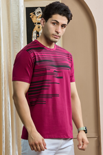 Maroon Graphic Print Round Neck Stretchable T-Shirt
