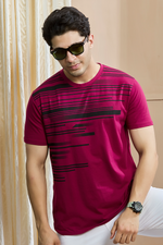 Maroon Graphic Print Round Neck Stretchable T-Shirt