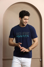 Navy Blue Graphic Print Round Neck Stretchable T-Shirt
