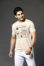 Light Beige Graphic Print Round Neck Stretchable T-Shirt