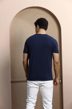 Navy Blue Graphic Print Round Neck Stretchable T-Shirt