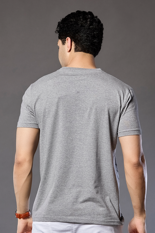 Light Grey Graphic Print Round Neck Stretchable T-Shirt