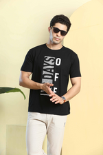 Black Graphic Print Round Neck Stretchable T-Shirt