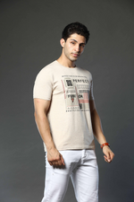 Light Beige Graphic Print Round Neck Stretchable T-Shirt