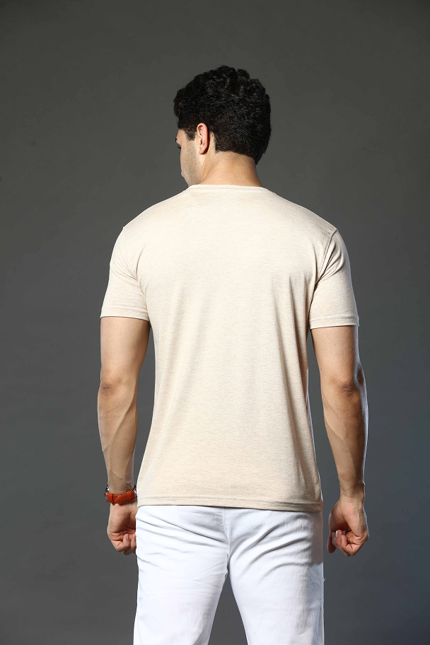 Light Beige Graphic Print Round Neck Stretchable T-Shirt