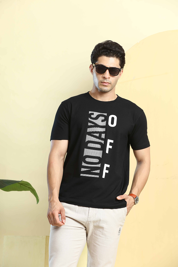 Black Graphic Print Round Neck Stretchable T-Shirt