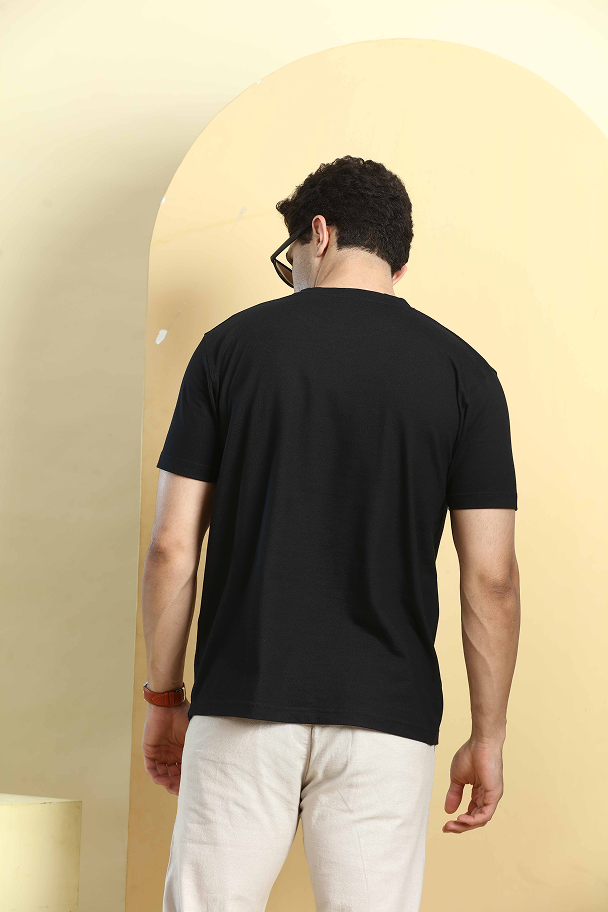 Black Graphic Print Round Neck Stretchable T-Shirt