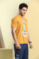 Mustard Yellow Graphic Print Round Neck Printed Stretchable T-Shirt