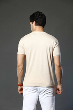 Light Beige Graphic Print Round Neck Stretchable T-Shirt