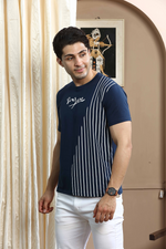 Navy Blue Graphic Print Round Neck Stretchable T-Shirt