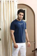 Navy Blue Graphic Print Round Neck Stretchable T-Shirt