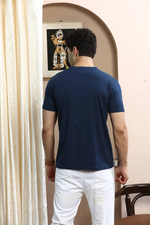Navy Blue Graphic Print Round Neck Stretchable T-Shirt