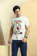 Light Beige Graphic Print Round Neck Stretchable T-Shirt