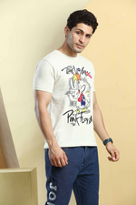 Light Beige Graphic Print Round Neck Stretchable T-Shirt