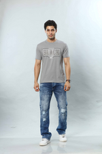 Light Grey Graphic Print Round Neck Stretchable T-Shirt