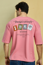 Dusty Pink Graphic Print Round Neck Oversized Drop Shoulder T-Shirt