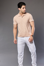 Dark Beige Print Polo Neck T-Shirt