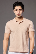 Dark Beige Print Polo Neck T-Shirt