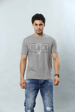 Light Grey Graphic Print Round Neck Stretchable T-Shirt