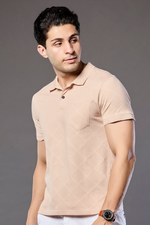 Dark Beige Print Polo Neck T-Shirt