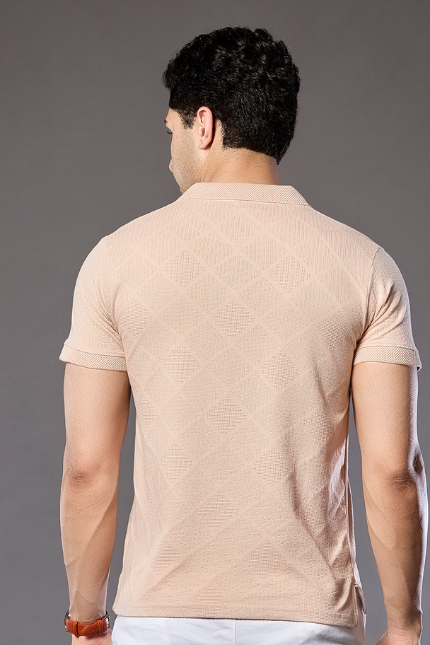 Dark Beige Print Polo Neck T-Shirt