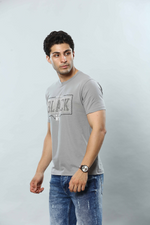 Light Grey Graphic Print Round Neck Stretchable T-Shirt