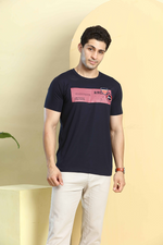 Navy Blue Graphic Print Round Neck Stretchable T-Shirt