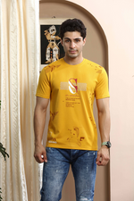 Mustard Yellow Graphic Print Round Neck T-Shirt
